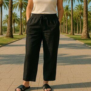 NWT Eileen Fisher Womens Black Organic Linen Wide Leg Dress Pants Size X-Large